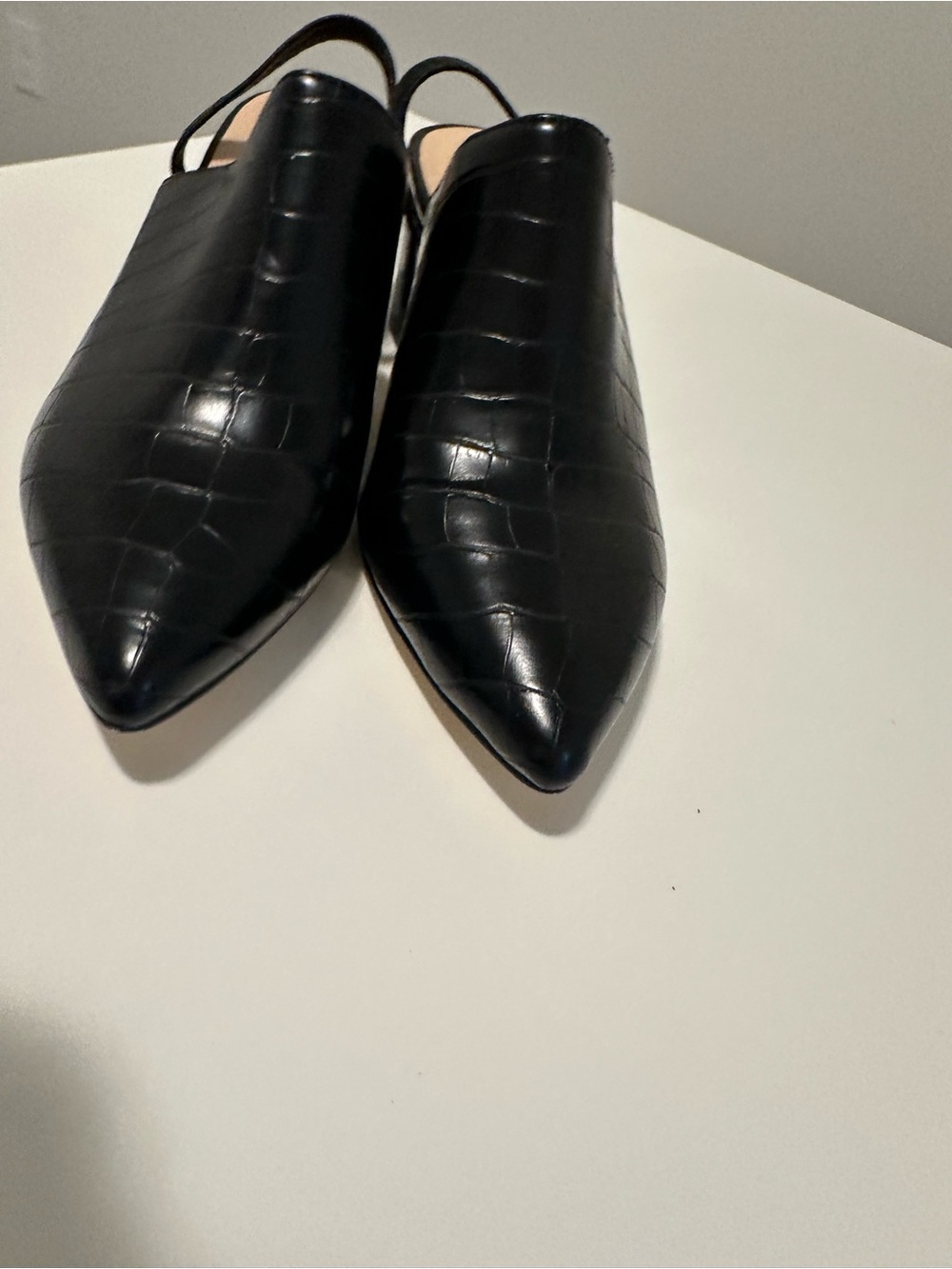 Chinese Laundry Black Croc Embossed Slingback Block Heel Mules | Pointed Toe - Picture 15 of 16